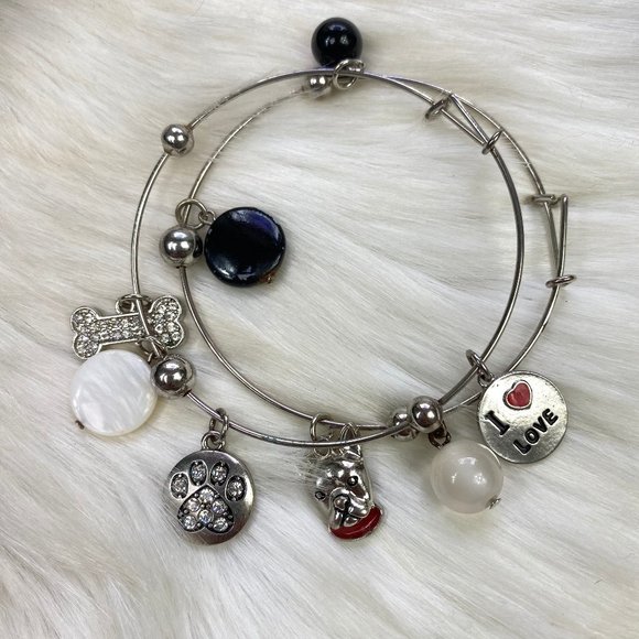 Set of 2 Silver Tone Dog Charm Bracelets - Picture 1 of 6
